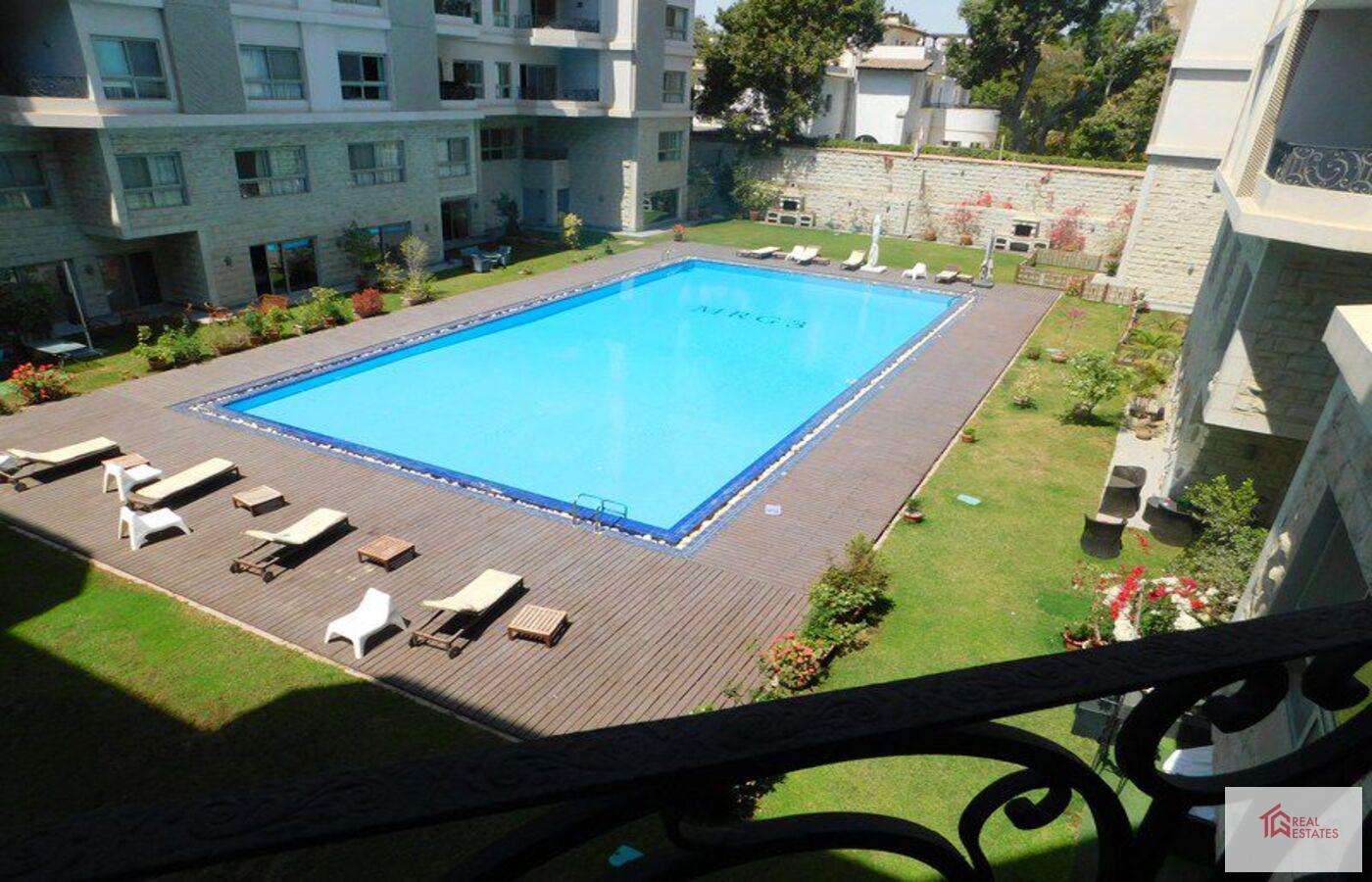 Stunning three bedrooms three bathrooms maadi royal garden market price shared swimming pool garden gym parking security maadi Sarayate