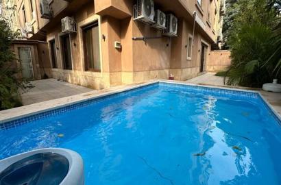 Rent a luxurious ground floor apartment with 3 bedrooms and a private pool in the upscale Sarayat Maadi!
